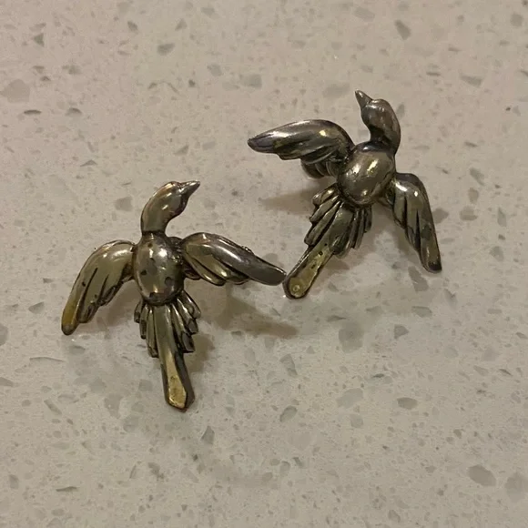 Vintage sterling silver screw on bird earrings - Picture 5 of 6